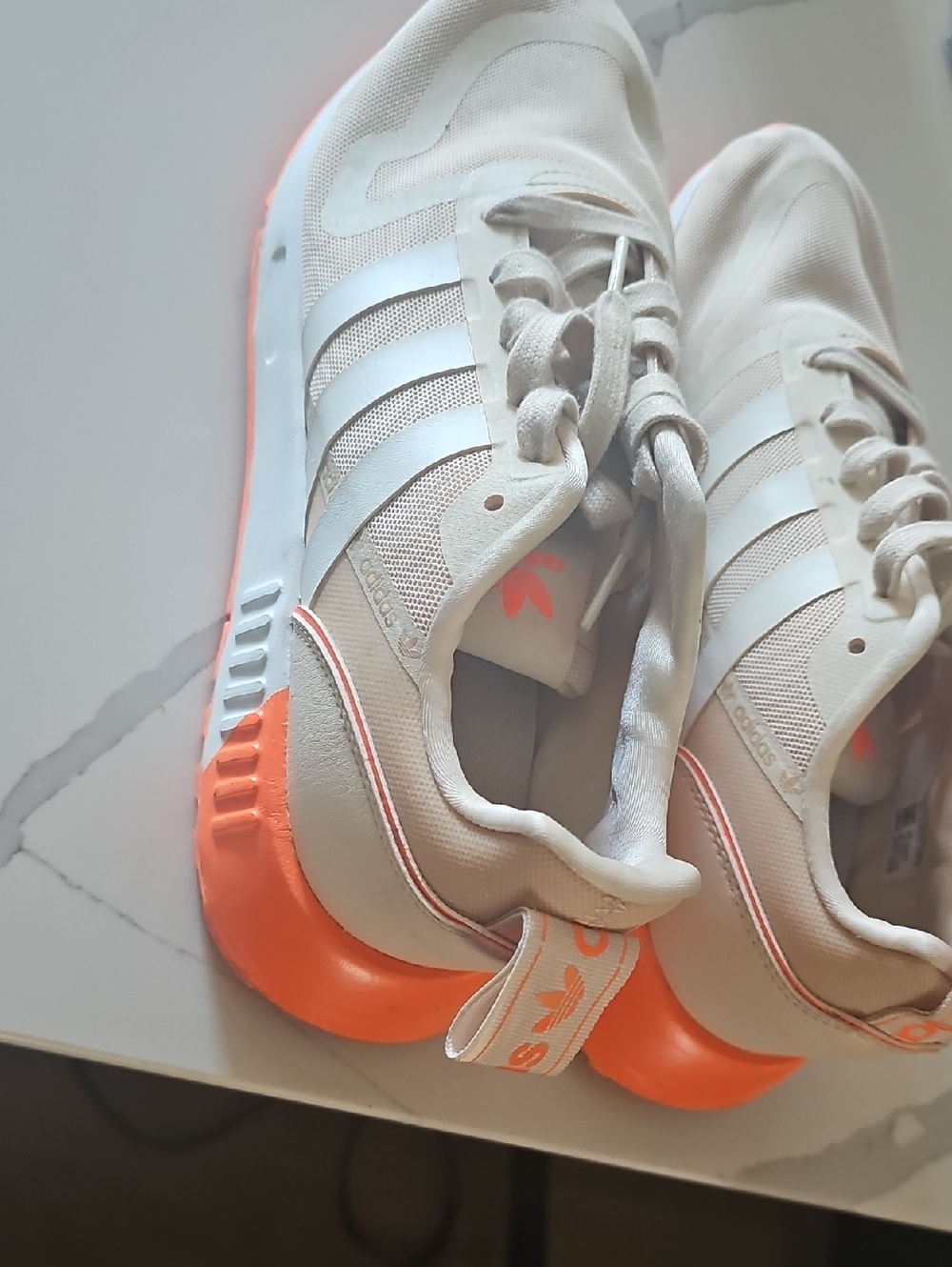 adidas Cream and Neon Orange Low-Top Sneakers